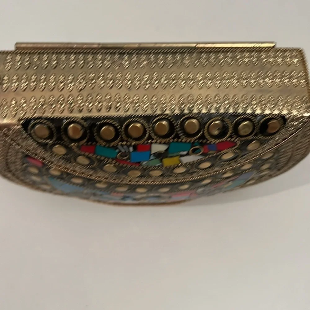Handmade Handbag Shoulder Bag Made of Metal and Tile 7”x5.5”x1.5” - Picture 4 of 6